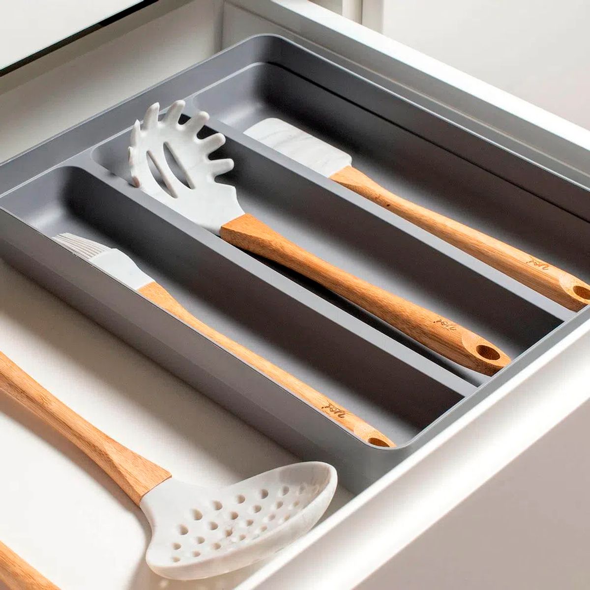 Porta Talheres Retangular Logic Chumbo 34,6x26,9cm - Martiplast