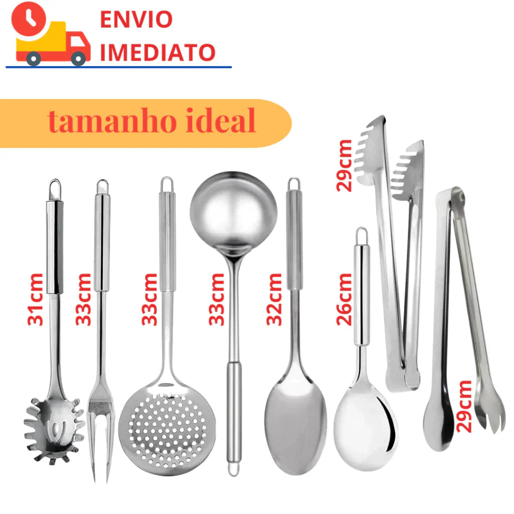 Utensílios Prata de Inox 8 peças – Sofisticação e funcionalidade para sua cozinha