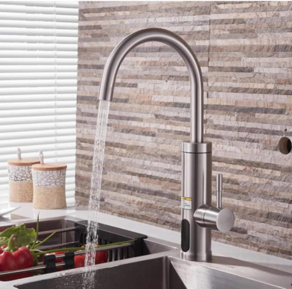 Torneira Elétrica para Cozinha – Com Visor de Temperatura, Regulagem e Giro 360° em Aço Inoxidável
